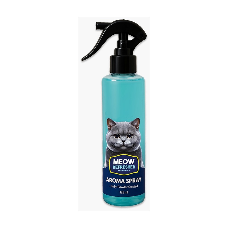 اسپری خوشبو کننده ظرف خاک گربه میوکت با رایحه پودر بچه Meocat Deodorant Spray حجم 125 میلی لیتر