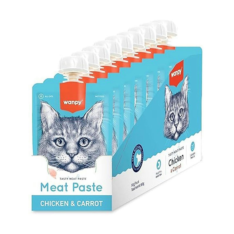 پودینگ گربه ونپی با طعم مرغ و هویج سفارش اروپا Wanpy Tasty Meat Paste بسته 10 عددی