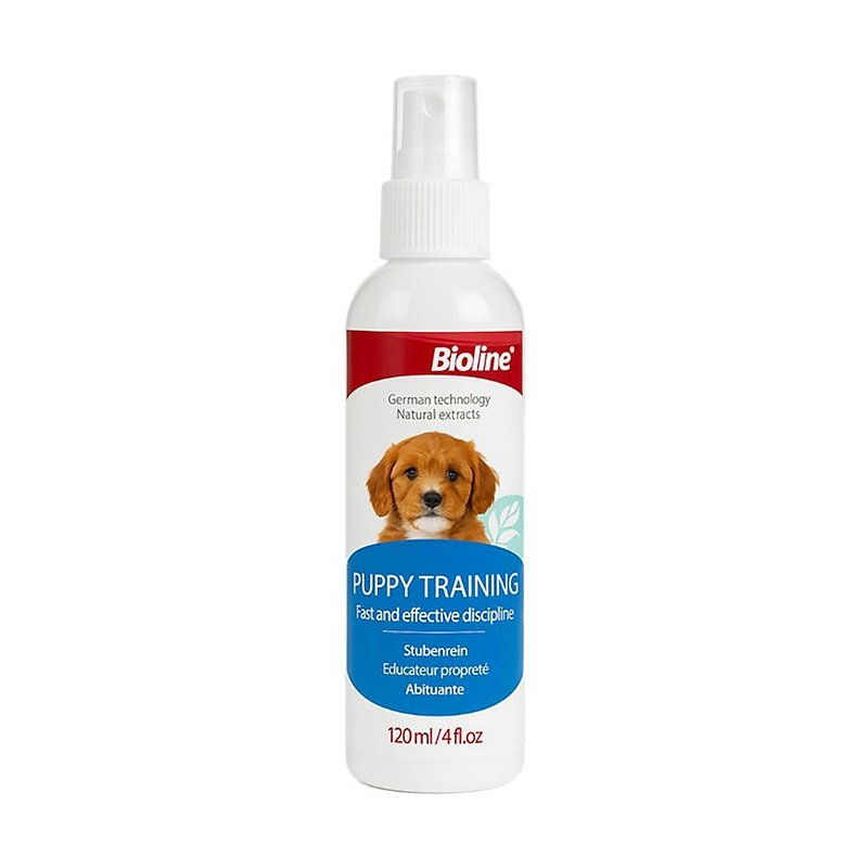 قطره تعلیم ادرار توله سگ بایولاین Bioline Puppy Training Spray حجم 120 میلی‌لیتر