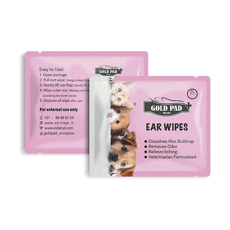 پد ساشه‌ای نظافت گوش سگ و گربه گلد پد GoldPad Ear Wipes بسته ۱۰۰ عددی