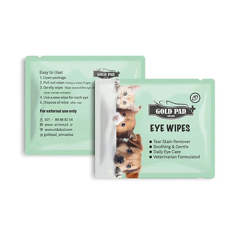 پد ساشه‌ای نظافت چشم سگ، گربه و جوندگان گلد پد GoldPad Eye Wipes بسته ۱۰۰ عددی