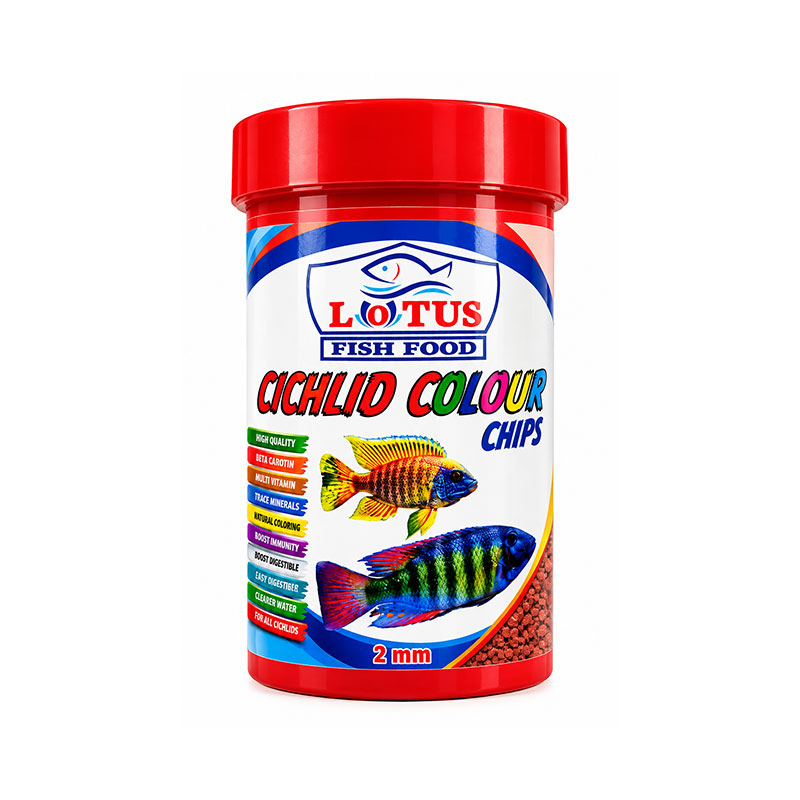 غذای ماهی سیچلاید کالر لوتوس Lotus Cichlid Colour Chips حجم ۱۰۰ میلی‌لیتر