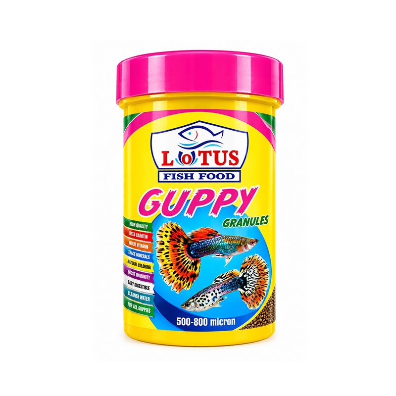 غذای ماهی گوپی لوتوس Lotus Guppy Granule حجم ۱۰۰ میلی‌لیتر