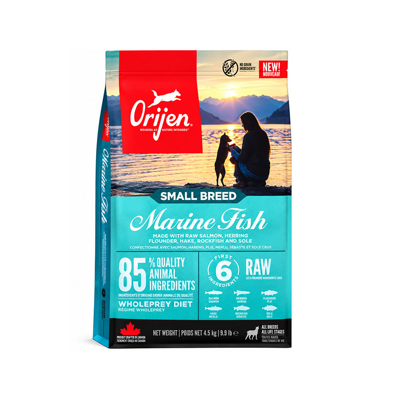 غذای خشک سگ اوریجن با طعم شش ماهی Orijen Adult Small Breed Marine Fish وزن 1.8 کیلوگرم