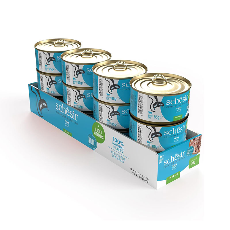 کنسرو گربه شسیر با طعم فیله ماهی تن در ژله Schesir Wet Food Cats in Jelly وزن ۸۵ گرم بسته 12 عددی