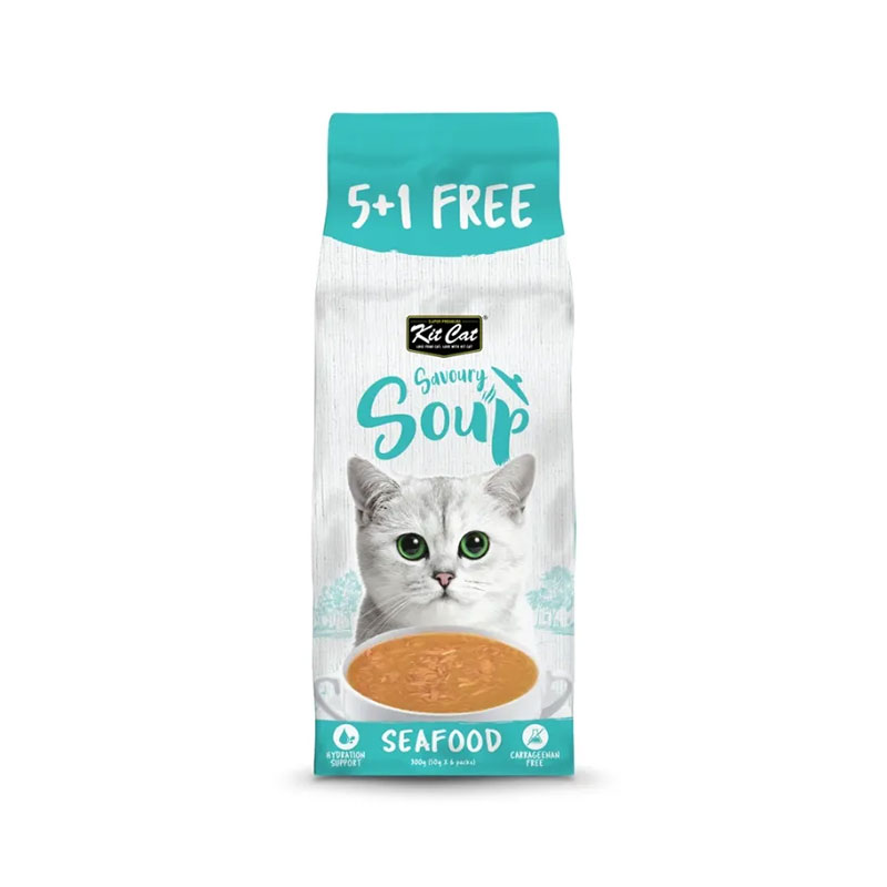 سوپ گربه کیت کت با طعم غذای دریایی Kit Cat Savoury Cat Soup With Seafood وزن 50 گرم بسته 6 عددی