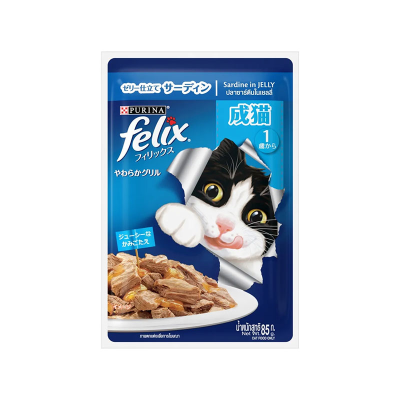 پوچ گربه فلیکس با طعم ساردین Felix Wet Cat Food in Jelly وزن 85 گرم