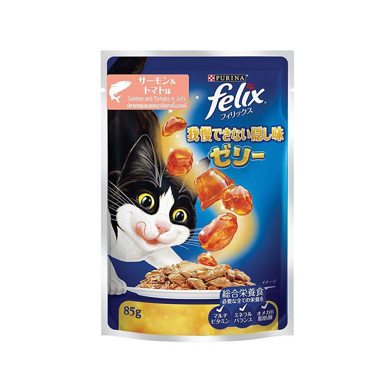 پوچ گربه فلیکس با طعم سالمون و گوجه‌فرنگی Felix Sensations Wet Cat Food in Jelly وزن ۸۵ گرم