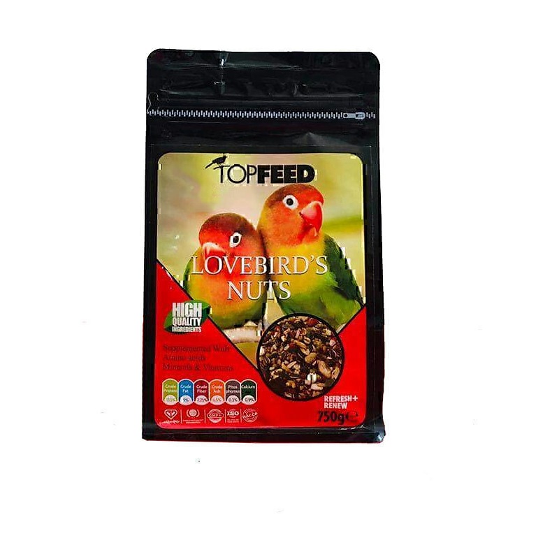 خوراک آجیلی طوطی برزیلی تاپ فید TopFeed LoveBirds Nuts وزن 750 گرم
