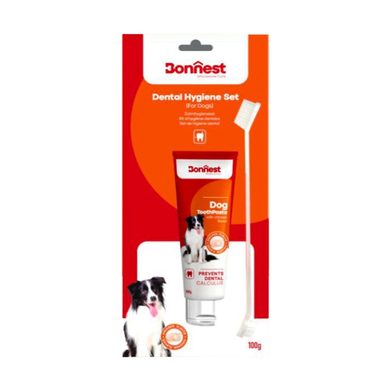 ست خمیر دندان و مسواک مخصوص سگ بونست با طعم مرغ Bonnest Dental Hygiene Set For Dogs وزن 100 گرم