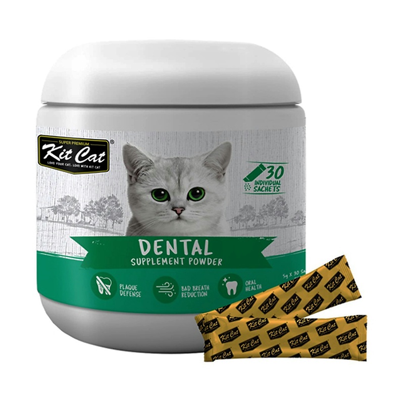 پودر مکمل گربه کیت کت مخصوص سلامت دهان و دندان KitCat Dental Powder بسته ۳۰ عددی