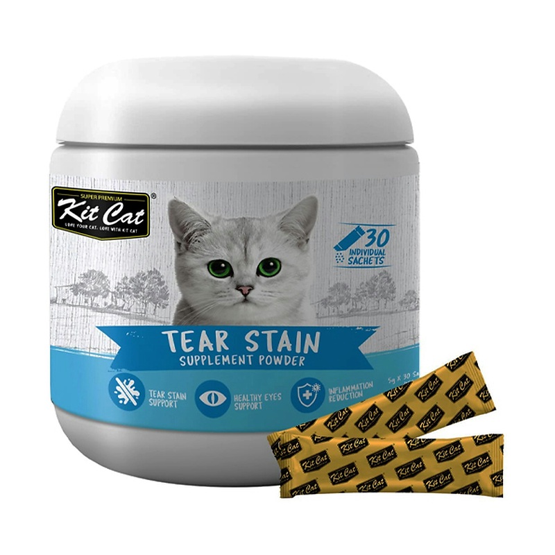 پودر مکمل گربه کیت کت مخصوص سلامت چشم و کاهش لک اشک KitCat Tear Stain Powder بسته ۳۰ عددی